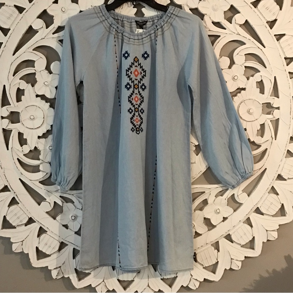 NWOT Lucky Brand Aztec chambray mini dress Sz XL